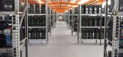 Aerial view of a large scale cryptocurrency mining farm