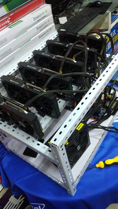AI-optimized mining rig setup in a modern mining farm